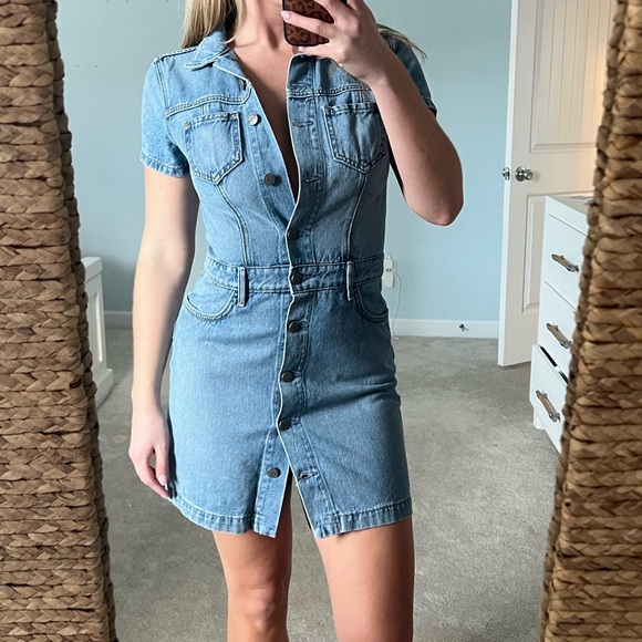 GRLFRND Dresses & Skirts - GRLFRND Light Blue Denim dress short sleeve Nashville Texas Dallas jean dress
